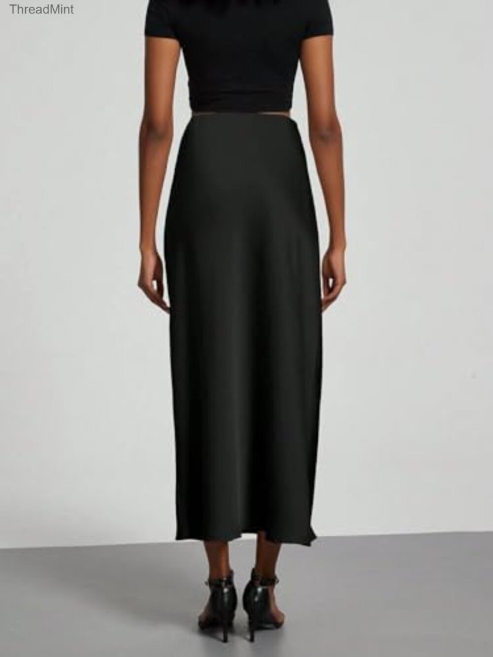Elegant Satin Midi Skirt High Waisted Mermaid Fishtail Skirt - Picture 3 of 7